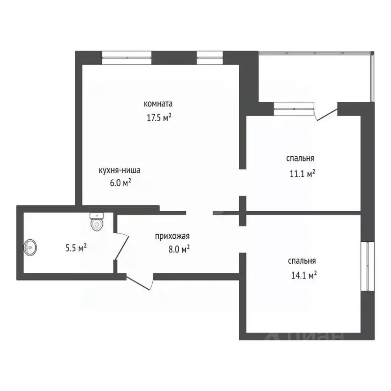 3-к кв. Красноярский край, Красноярск ул. Петра Подзолкова, 19 (62.4 ... - Фото 2