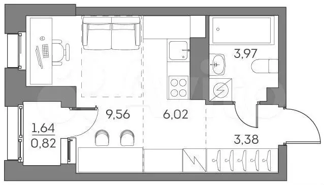 Квартира-студия, 22,9м, 4/28эт. - Фото 0