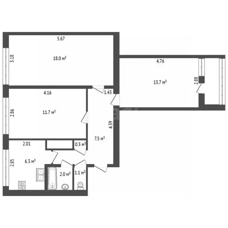 3-к кв. Санкт-Петербург Наличная ул., 40К1 (60.6 м) - Фото 2