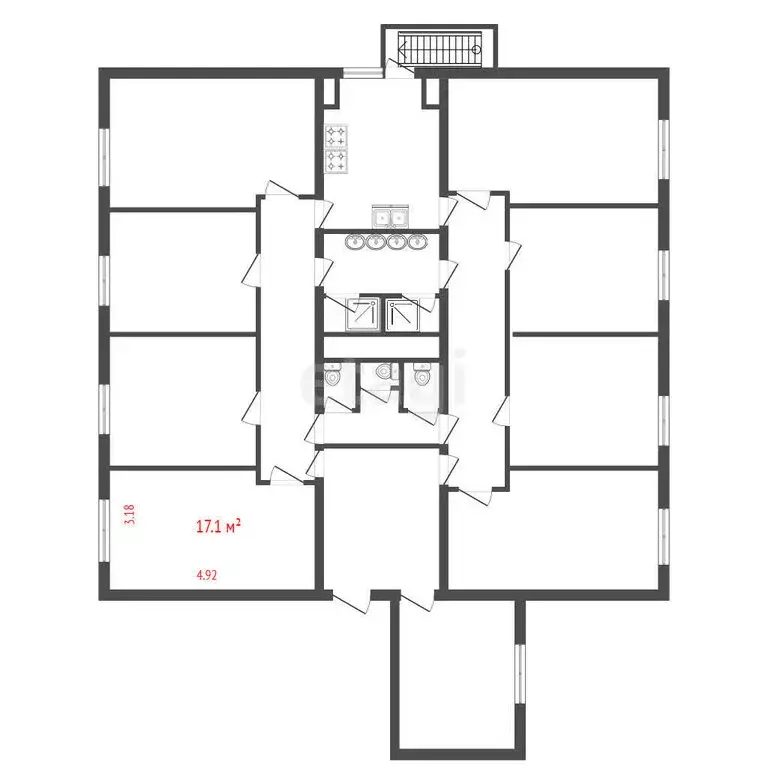 1к в -комнатной квартире (17.1 м) - Фото 1