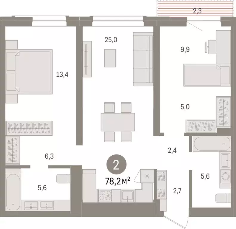 2-комнатная квартира: Новосибирск, улица Аэропорт, 90 (78.16 м) - Фото 1