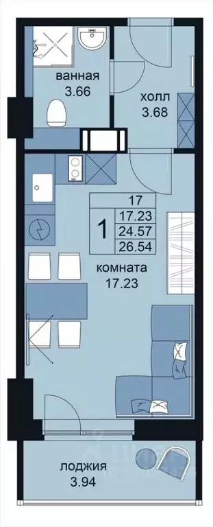Студия Санкт-Петербург ул. Крыленко, 14с3 (26.9 м) - Фото 0