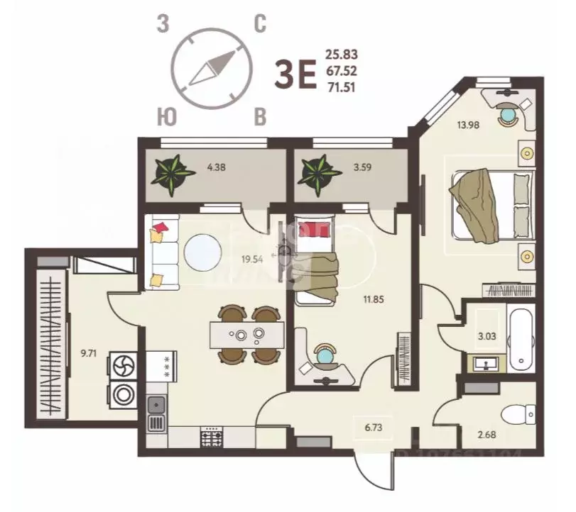 2-к кв. Липецкая область, Липецк ул. Механизаторов, 15А (71.51 м) - Фото 2