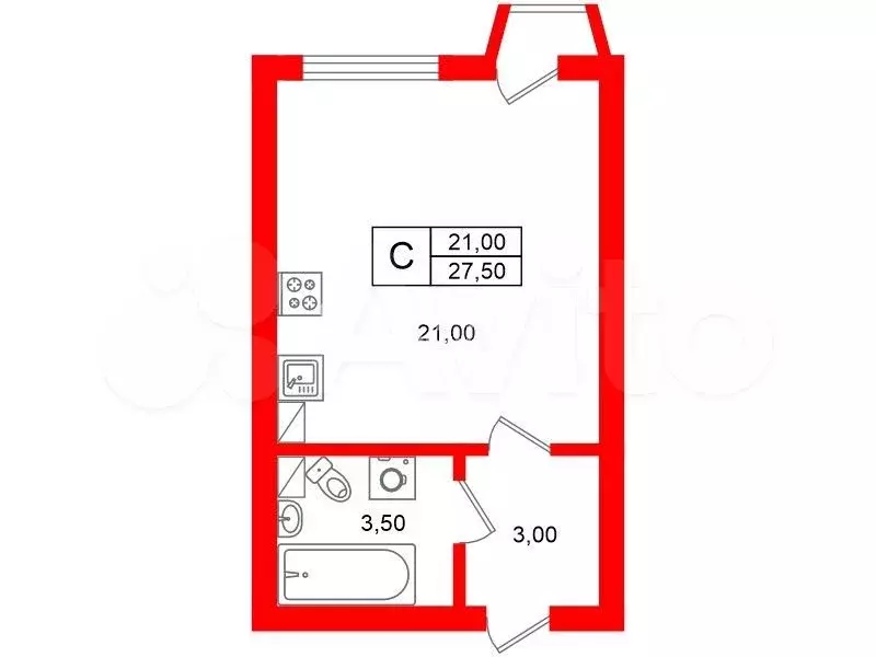 Квартира-студия, 27,5 м, 9/17 эт. - Фото 0