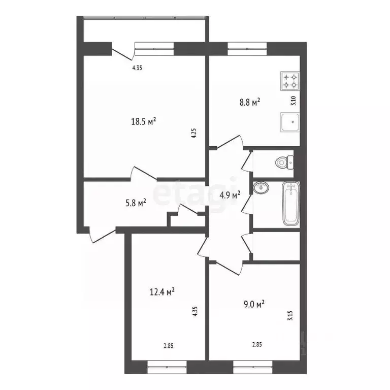3-к кв. Красноярский край, Красноярск Свободный просп., 75а (66.1 м) - Фото 2