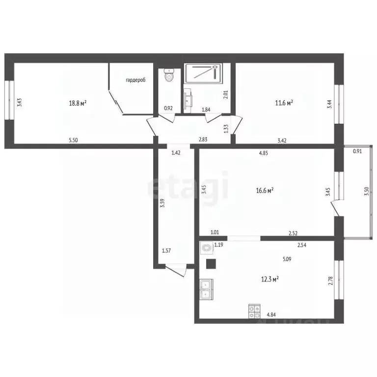 3-к кв. Калининградская область, Калининград Пригородная ул., 13к1 ... - Фото 2