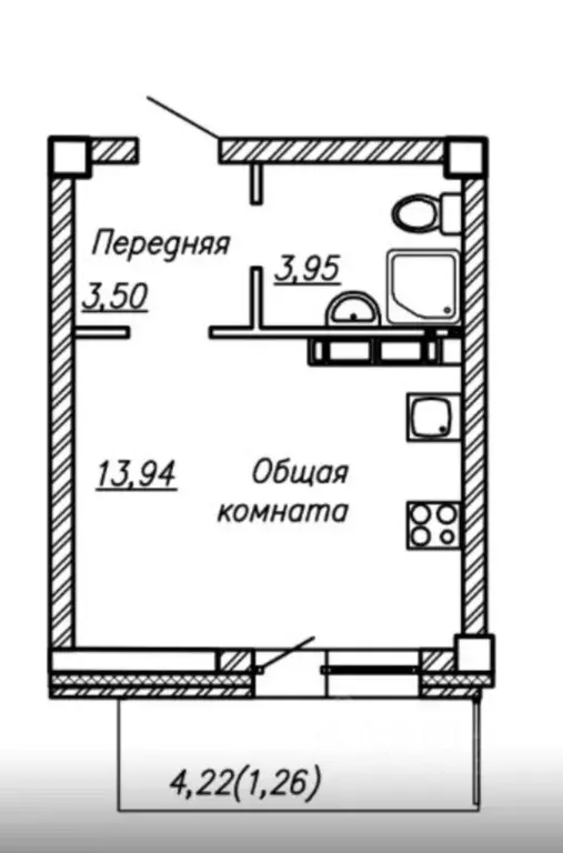 Студия Новосибирская область, Новосибирск Закаменский мкр, 16 (23.5 м) - Фото 2