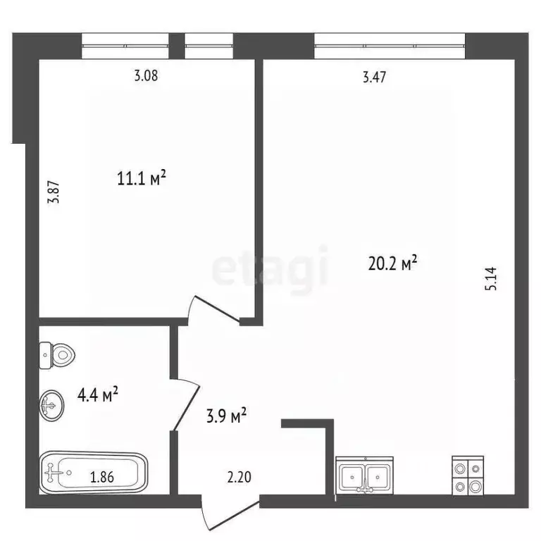 1-к кв. Тюменская область, Тюмень Полевая ул., 117к4 (39.8 м) - Фото 1