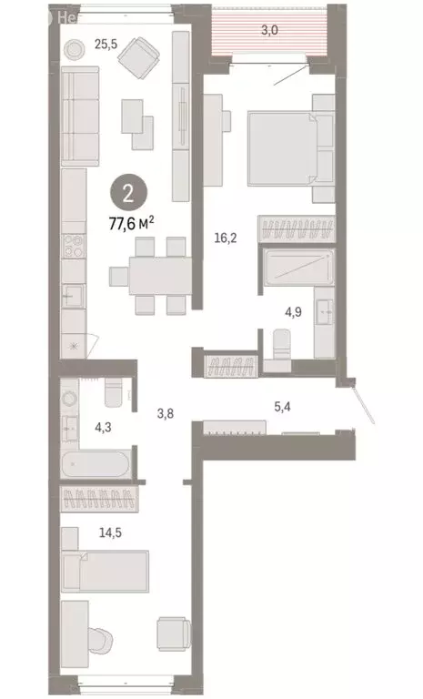 2-комнатная квартира: Тюмень, жилой комплекс На Минской (77.58 м) - Фото 2