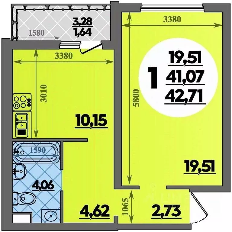 1-к кв. Адыгея, Майкоп  (42.71 м) - Фото 1