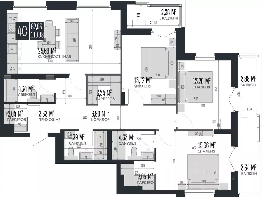 4-к кв. Алтайский край, Барнаул Опера Резиденс жилой комплекс, БС3 ... - Фото 1