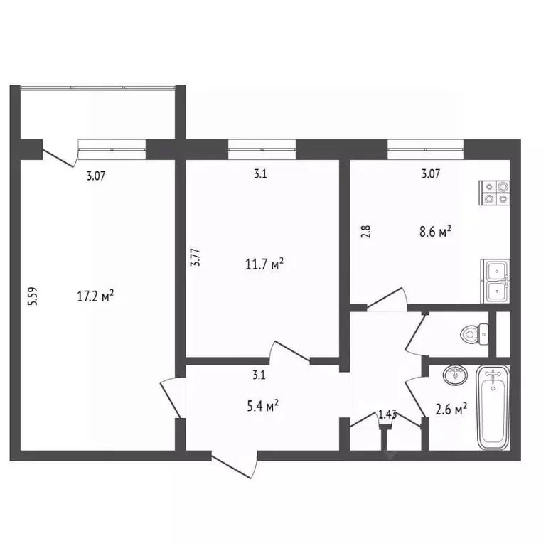 2-к кв. Костромская область, Кострома ул. Наты Бабушкиной, 14 (50.5 м) - Фото 2
