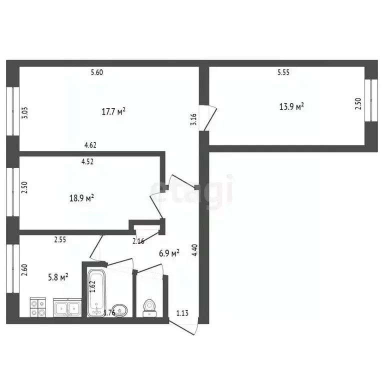 3-к кв. Свердловская область, Кушва ул. Гвардейцев, 22 (58.6 м) - Фото 2