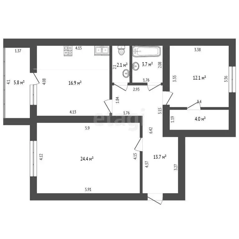 2-комнатная квартира: Стерлитамак, улица Артёма, 74 (76.9 м) - Фото 1
