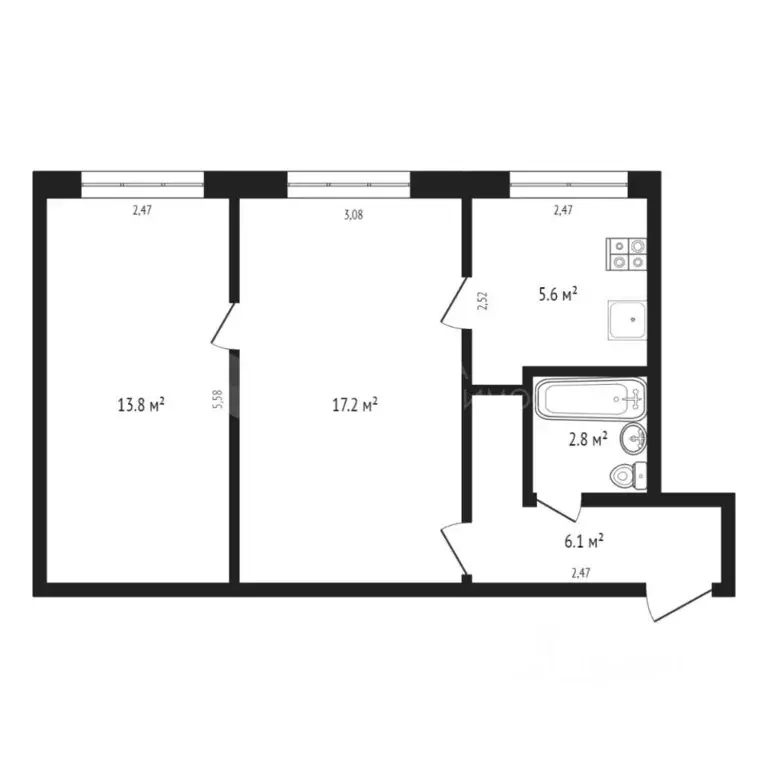 2-к кв. Тюменская область, Тюмень ул. Белинского, 2 (45.5 м) - Фото 1