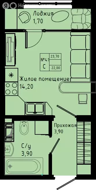Квартира-студия: Коммунар, Железнодорожная улица, 41к3 (23.7 м) - Фото 1