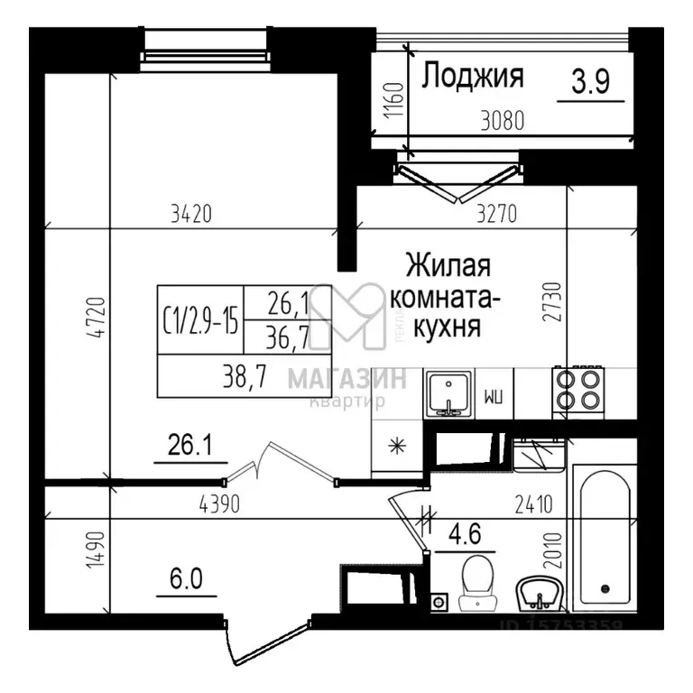 1-к кв. Санкт-Петербург пос. Парголово, дор. Ольгинская, 3/20 (36.7 м) - Фото 0