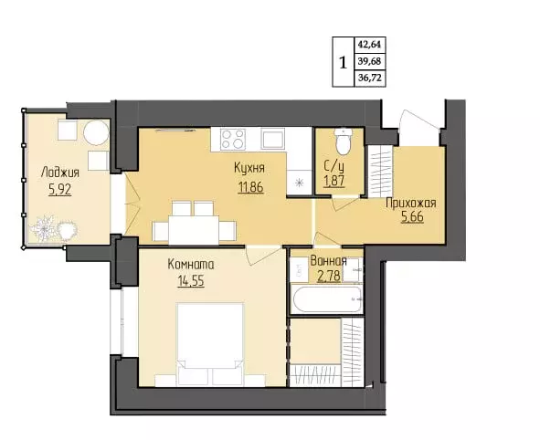 1-комнатная квартира: Ярославль, Ильинский переулок, 25 (37.69 м) - Фото 2