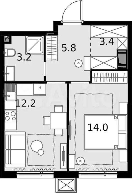 1-к. квартира, 38,6 м, 12/28 эт. - Фото 0