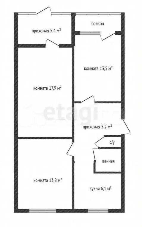3-к. квартира, 64,7 м, 1/5 эт. - Фото 0