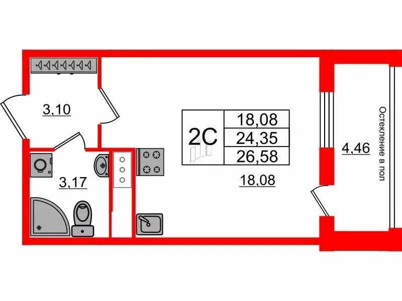 Квартира-студия: Санкт-Петербург, 1-й Предпортовый проезд, 1 (24.35 м) - Фото 0