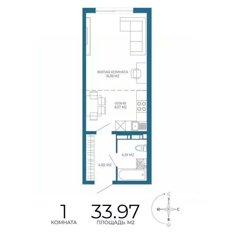 1-к кв. Пензенская область, Пенза Чаадаев жилой комплекс (33.97 м) - Фото 1