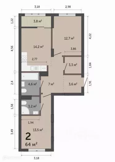 Продаётся 2-к квартира, 64 м - Фото 0