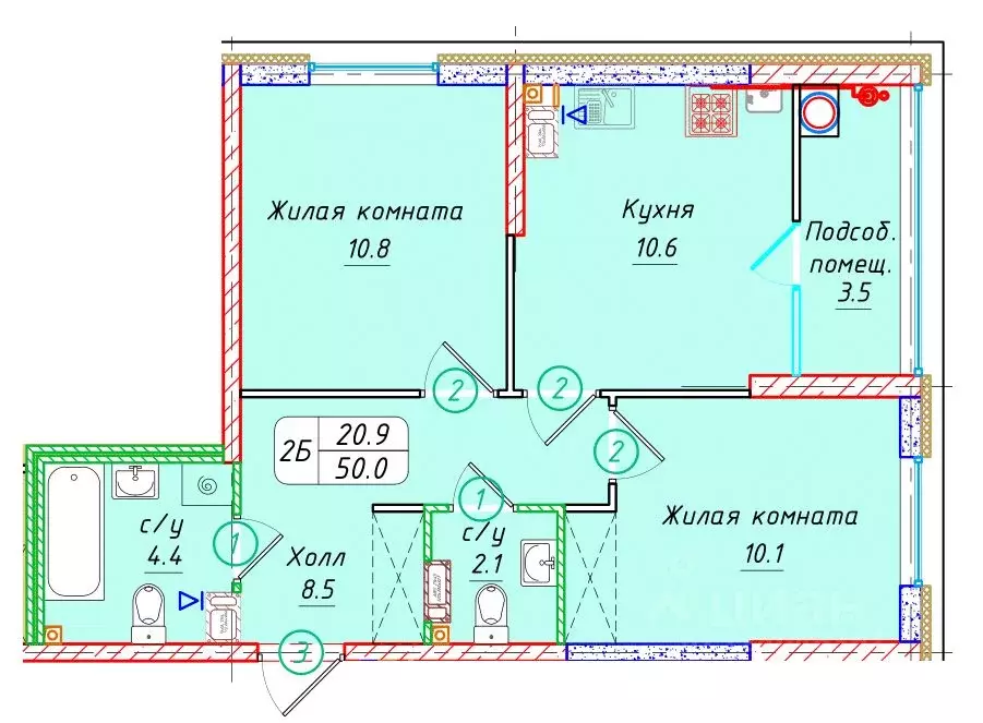 2-к кв. Ставропольский край, Ставрополь № 36 мкр, ЖК Фруктовый сад,  ... - Фото 1