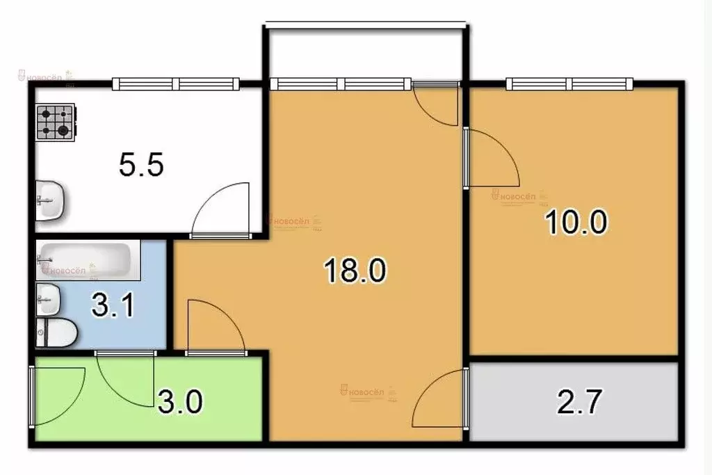 2-комнатная квартира: Екатеринбург, Славянская улица, 58 (44 м) - Фото 0