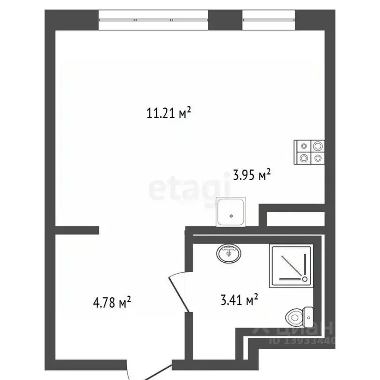 Студия Тюменская область, Тюмень ул. Юрия Рогачева, 11к1 (20.9 м) - Фото 2