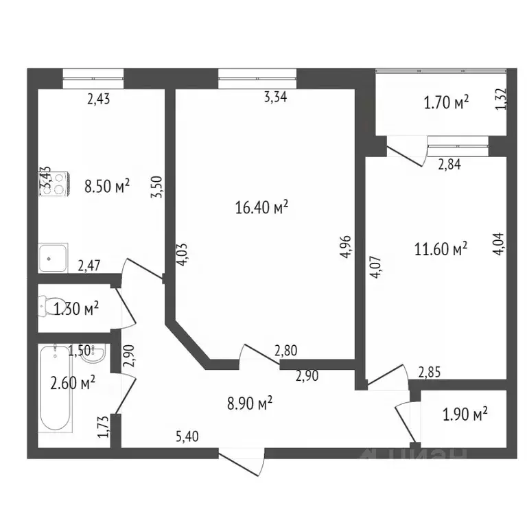 2-к кв. Башкортостан, Стерлитамак ул. Артема, 77 (50.3 м) - Фото 1