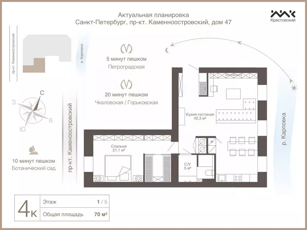 1-к кв. Санкт-Петербург Каменноостровский просп., 47 (70.0 м) - Фото 2
