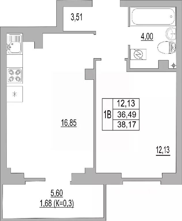 1-к кв. Псковская область, Псков ул. Юности, 32 (38.17 м) - Фото 0