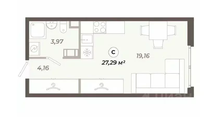 Студия Санкт-Петербург ул. Коли Томчака, 21Д (27.29 м) - Фото 0