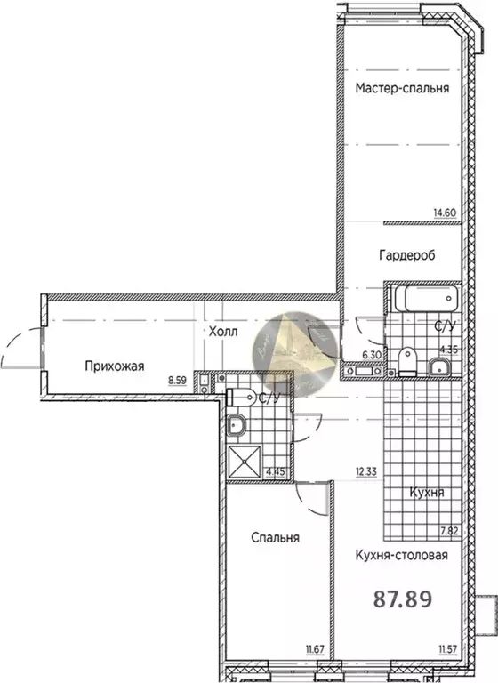 2-к кв. Санкт-Петербург 12-я Васильевского острова линия, 41к2 (87.89 ... - Фото 1