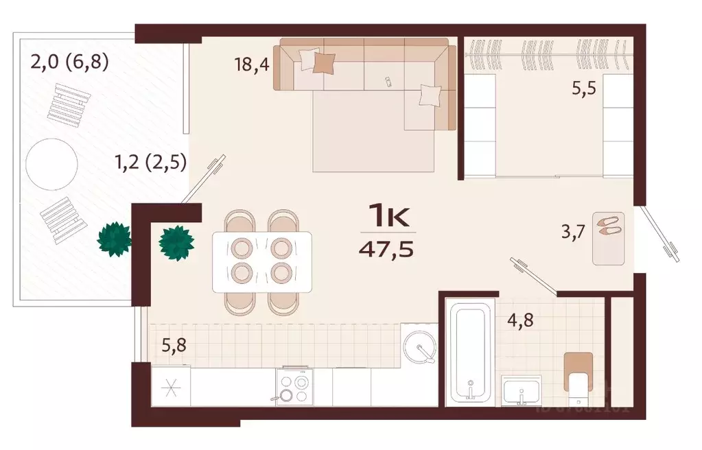 1-к кв. Крым, Ялта ул. Спендиарова, 5 (47.5 м) - Фото 1