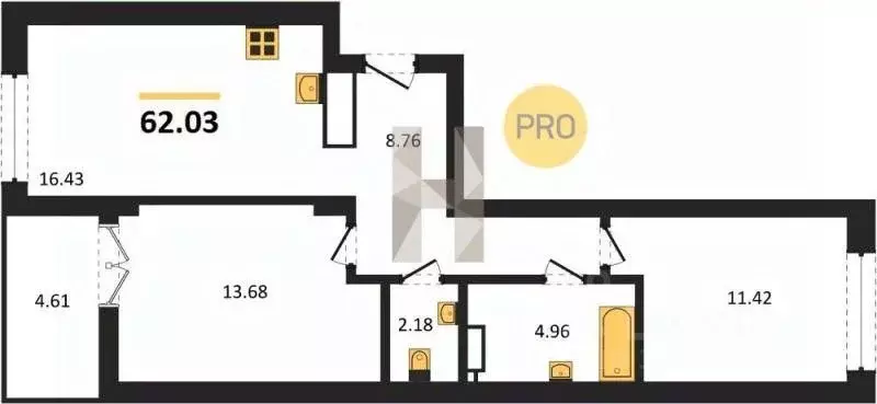 2-к кв. Калининградская область, Гурьевск Включи жилой комплекс (62.03 ... - Фото 1