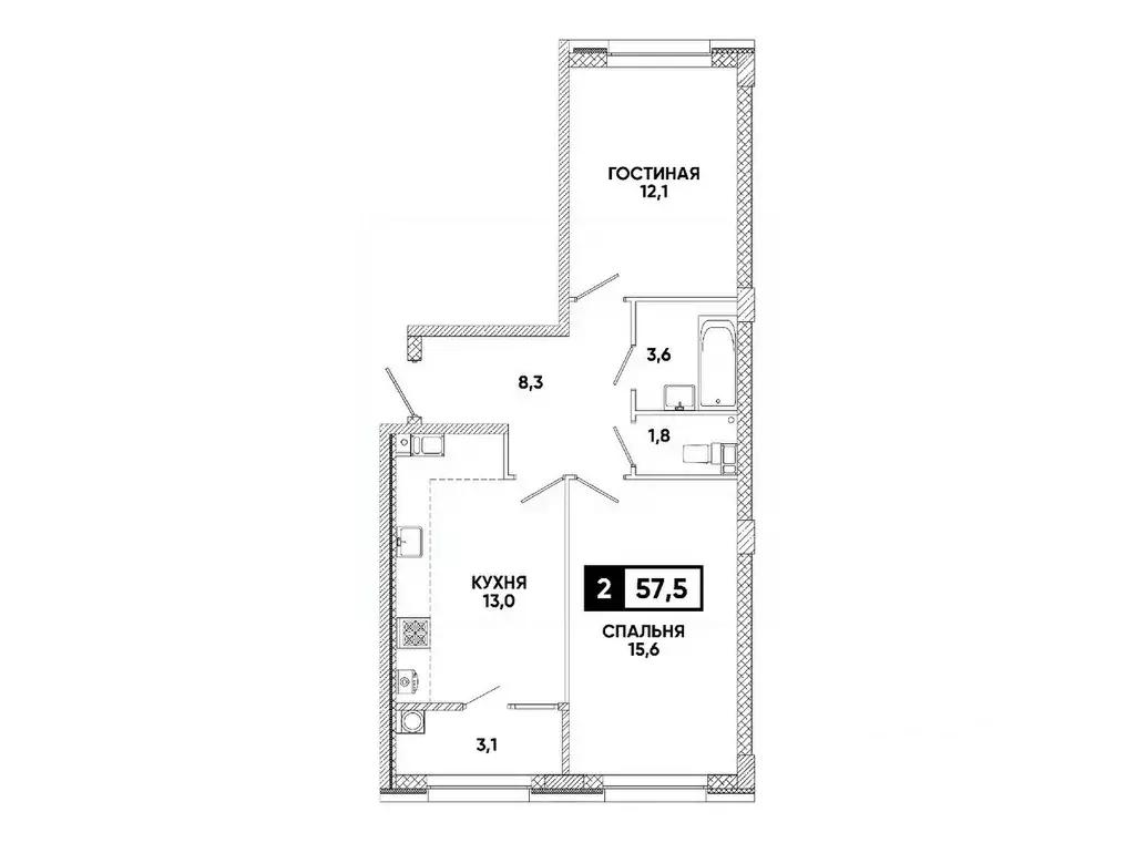 2-к кв. Ставропольский край, Ставрополь ул. Андрея Голуба, 12к6 (57.5 ... - Фото 1