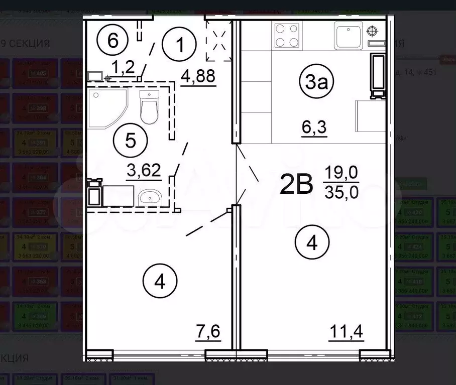 1-к. квартира, 35 м, 3/8 эт. - Фото 1