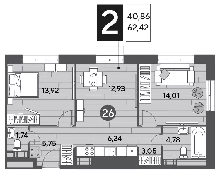 2-комнатная квартира: Пушкино, жилой комплекс Публицист (62.42 м) - Фото 0