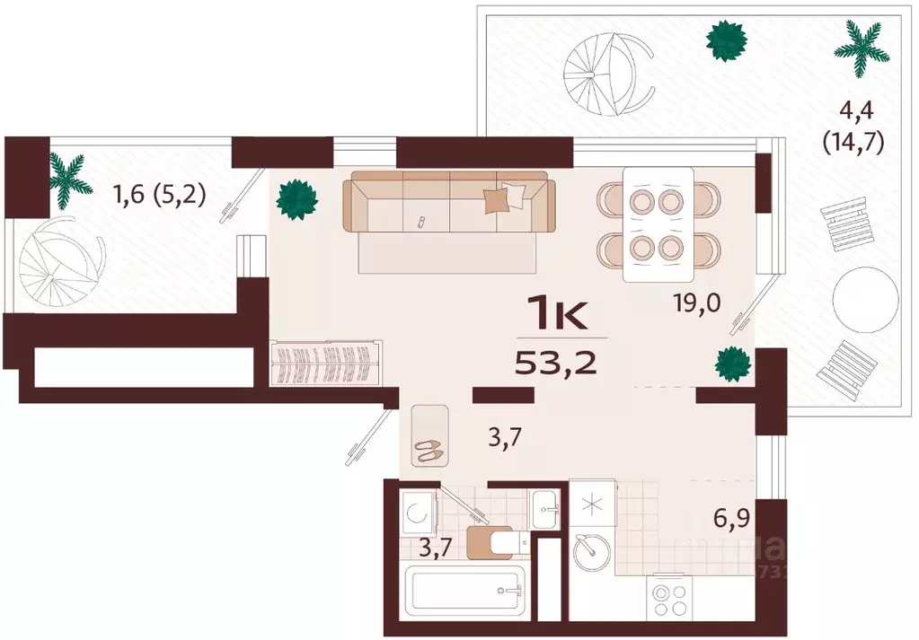 1-к кв. Крым, Ялта Роялта жилой комплекс (53.2 м) - Фото 1