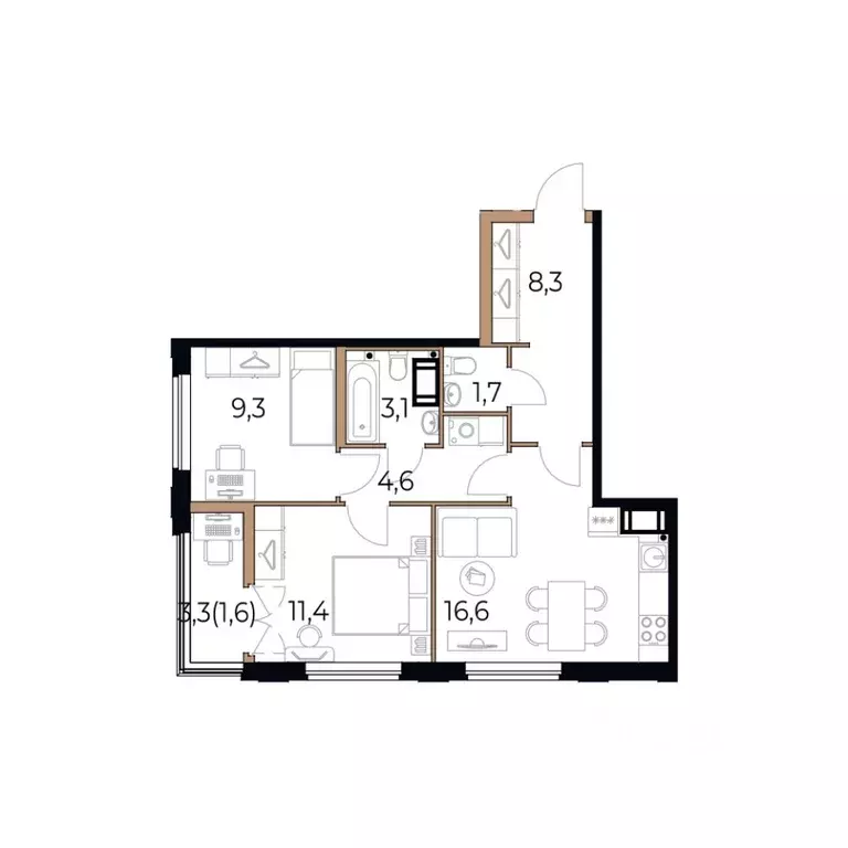2-к кв. Вологодская область, Череповец Рыбинская ул., 69 (56.6 м) - Фото 1