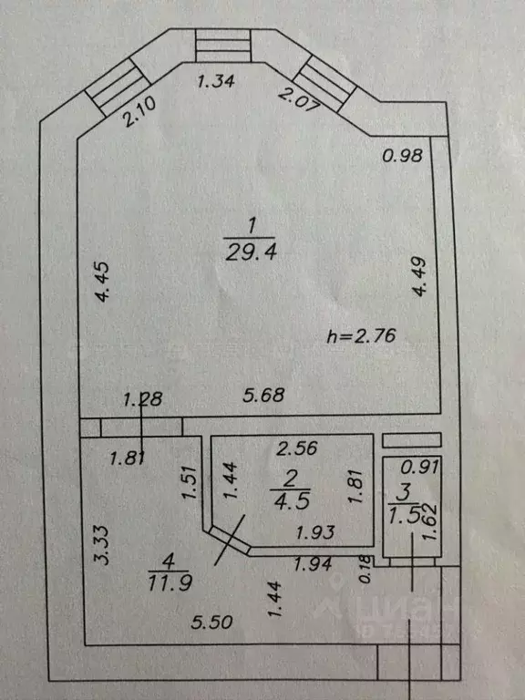 1-к кв. Татарстан, Казань Лево-Булачная ул., 16 (47.3 м) - Фото 2