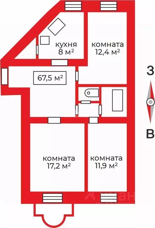 3-к кв. челябинская область, челябинск ул. трубников, 25 (67.5 м) - Фото 1