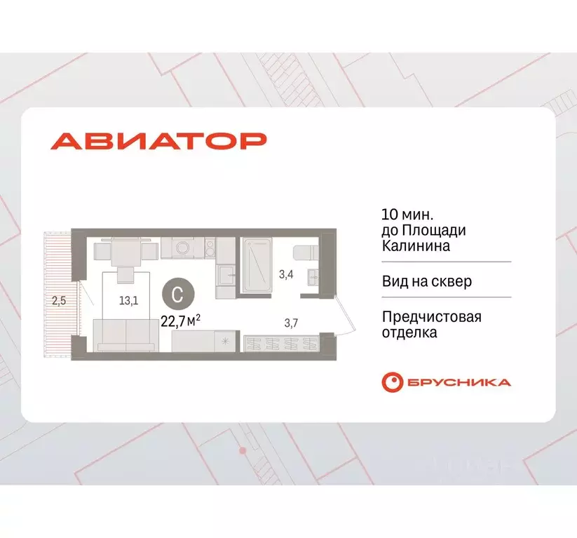 Студия Новосибирская область, Новосибирск ул. Аэропорт, 88 (22.67 м) - Фото 0