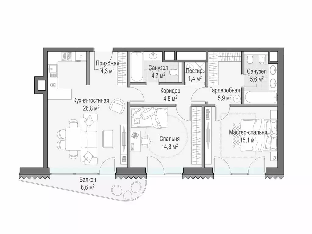 2-комнатная квартира: Москва, Большой Толмачёвский переулок, 5с1 (88.6 ... - Фото 1