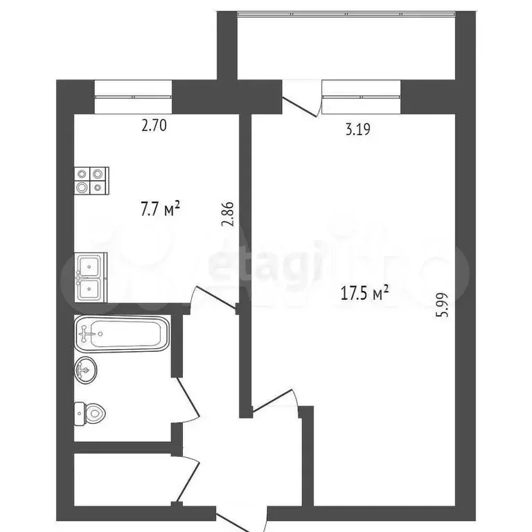 1-к. квартира, 36,1 м, 5/5 эт. - Фото 0