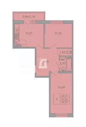 2-комнатная квартира: Яблоновский, Шоссейная улица, 65 (52.4 м) - Фото 1