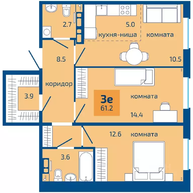 3-к кв. Пермский край, Пермь ул. Старшего Лейтенанта Гачегова (61.2 м) - Фото 0