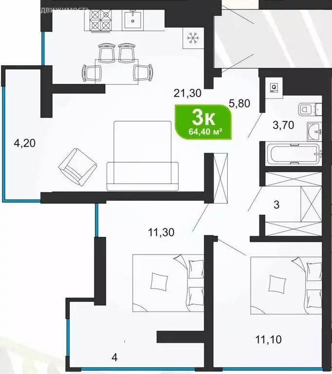 2-комнатная квартира: Сочи, микрорайон Бытха, Ясногорская улица, ... - Фото 1